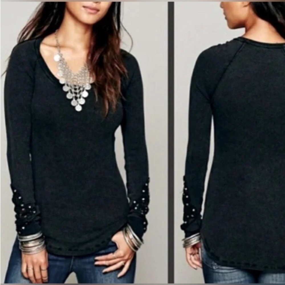 Free People Black Thermal Synergy Crochet Cuff top